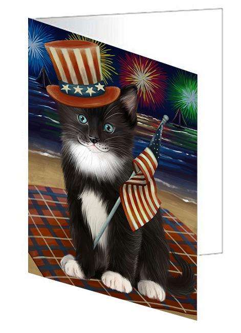 4th of July Independence Day Firework Tuxedo Cat Handmade Artwork Assorted Pets Greeting Cards and Note Cards with Envelopes for All Occasions and Holiday Seasons GCD61424