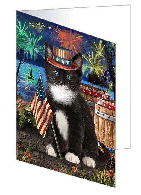 4th of July Independence Day Firework Tuxedo Cat Handmade Artwork Assorted Pets Greeting Cards and Note Cards with Envelopes for All Occasions and Holiday Seasons GCD66335