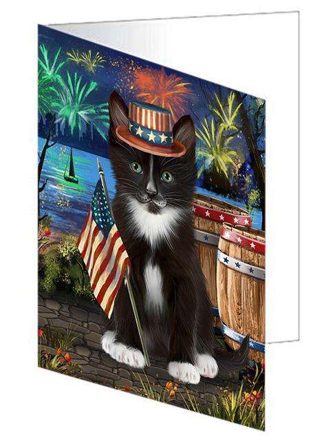 4th of July Independence Day Firework Tuxedo Cat Handmade Artwork Assorted Pets Greeting Cards and Note Cards with Envelopes for All Occasions and Holiday Seasons GCD66338