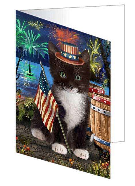 4th of July Independence Day Firework Tuxedo Cat Handmade Artwork Assorted Pets Greeting Cards and Note Cards with Envelopes for All Occasions and Holiday Seasons GCD66341