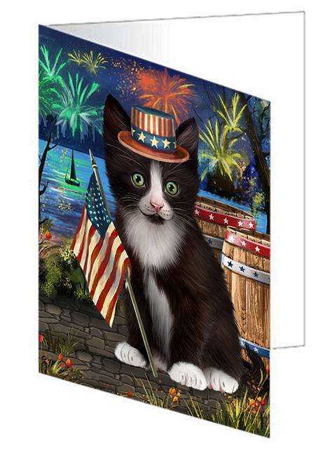4th of July Independence Day Firework Tuxedo Cat Handmade Artwork Assorted Pets Greeting Cards and Note Cards with Envelopes for All Occasions and Holiday Seasons GCD66344
