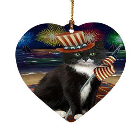 4th of July Independence Day Firework Tuxedo Cat Heart Christmas Ornament HPOR52073