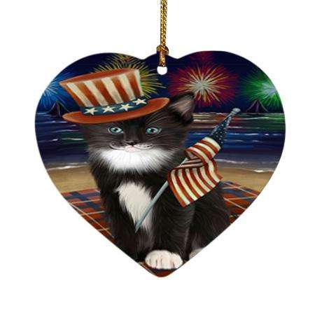 4th of July Independence Day Firework Tuxedo Cat Heart Christmas Ornament HPOR52075