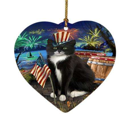 4th of July Independence Day Firework Tuxedo Cat Heart Christmas Ornament HPOR54101