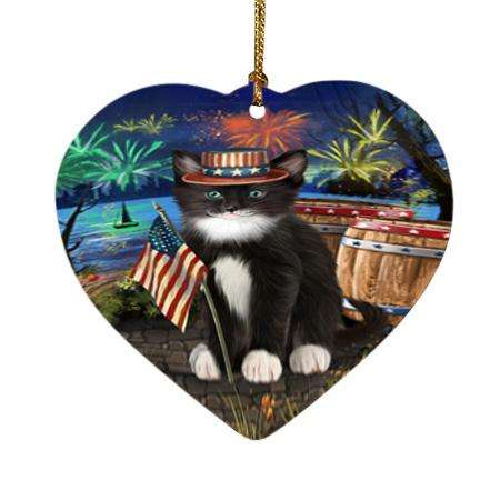 4th of July Independence Day Firework Tuxedo Cat Heart Christmas Ornament HPOR54102