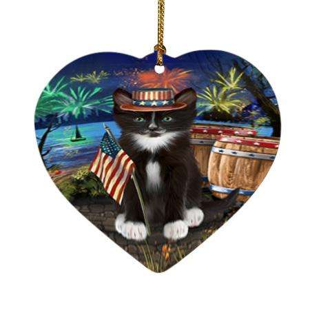 4th of July Independence Day Firework Tuxedo Cat Heart Christmas Ornament HPOR54103