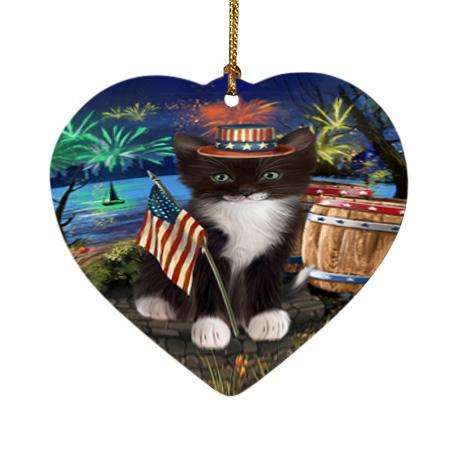 4th of July Independence Day Firework Tuxedo Cat Heart Christmas Ornament HPOR54104