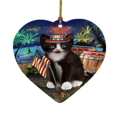 4th of July Independence Day Firework Tuxedo Cat Heart Christmas Ornament HPOR54105