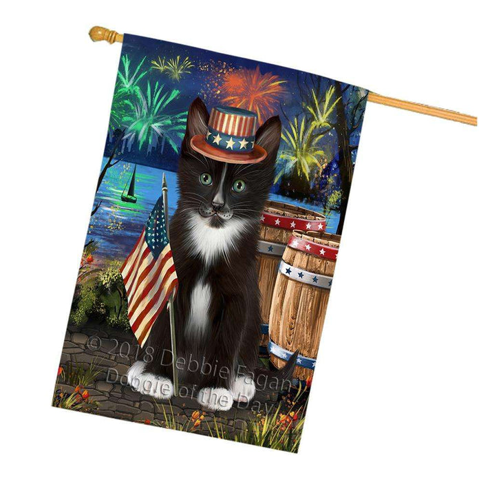 4th of July Independence Day Firework Tuxedo Cat House Flag FLG54301