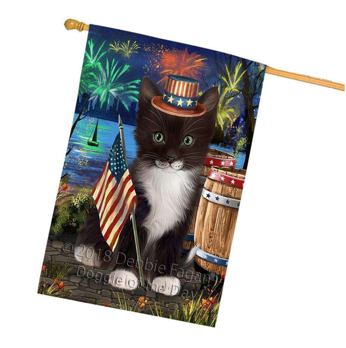 4th of July Independence Day Firework Tuxedo Cat House Flag FLG54302
