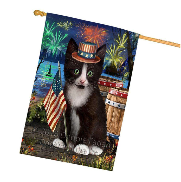 4th of July Independence Day Firework Tuxedo Cat House Flag FLG54303