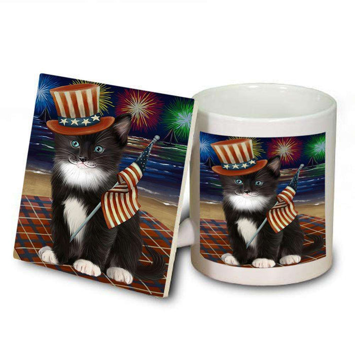 4th of July Independence Day Firework Tuxedo Cat Mug and Coaster Set MUC52067