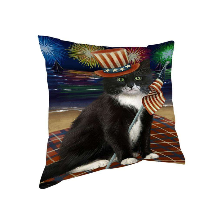 4th of July Independence Day Firework Tuxedo Cat Pillow PIL64656