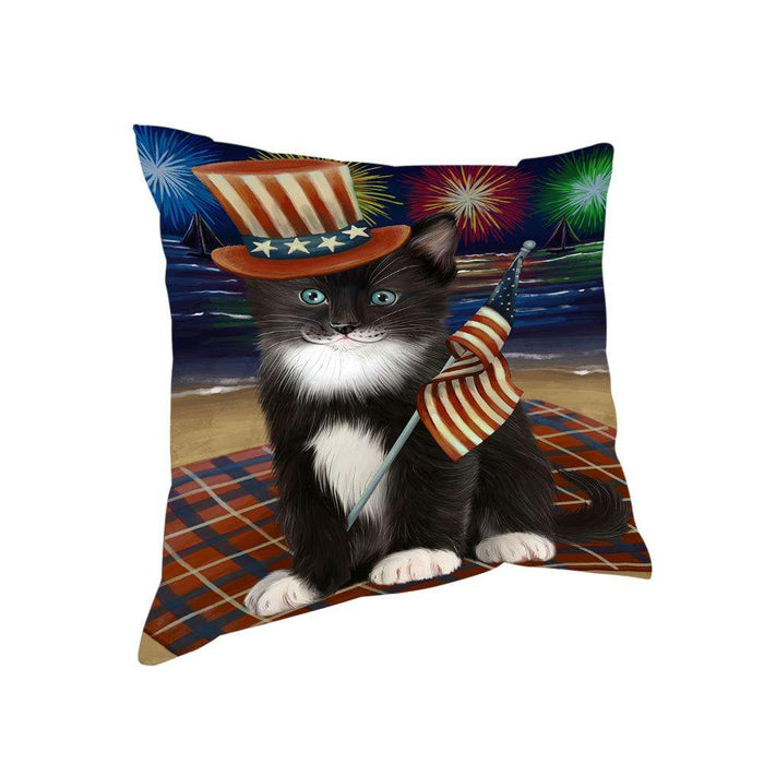 4th of July Independence Day Firework Tuxedo Cat Pillow PIL64664