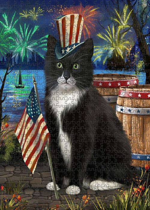 4th of July Independence Day Firework Tuxedo Cat Puzzle with Photo Tin PUZL83560