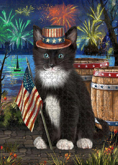 4th of July Independence Day Firework Tuxedo Cat Puzzle with Photo Tin PUZL83564