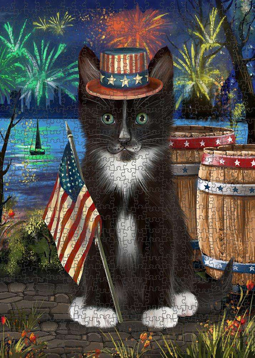 4th of July Independence Day Firework Tuxedo Cat Puzzle with Photo Tin PUZL83568