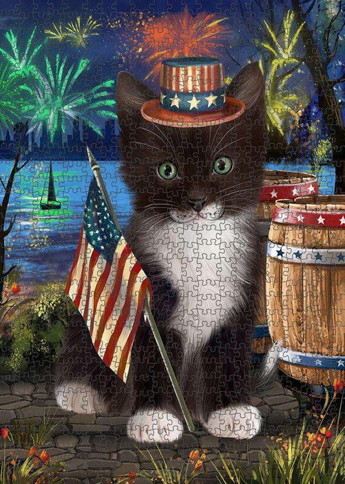 4th of July Independence Day Firework Tuxedo Cat Puzzle with Photo Tin PUZL83572
