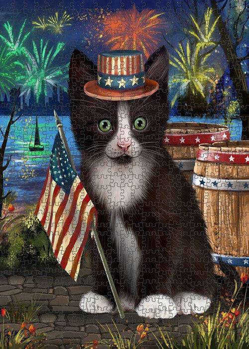 4th of July Independence Day Firework Tuxedo Cat Puzzle with Photo Tin PUZL83576