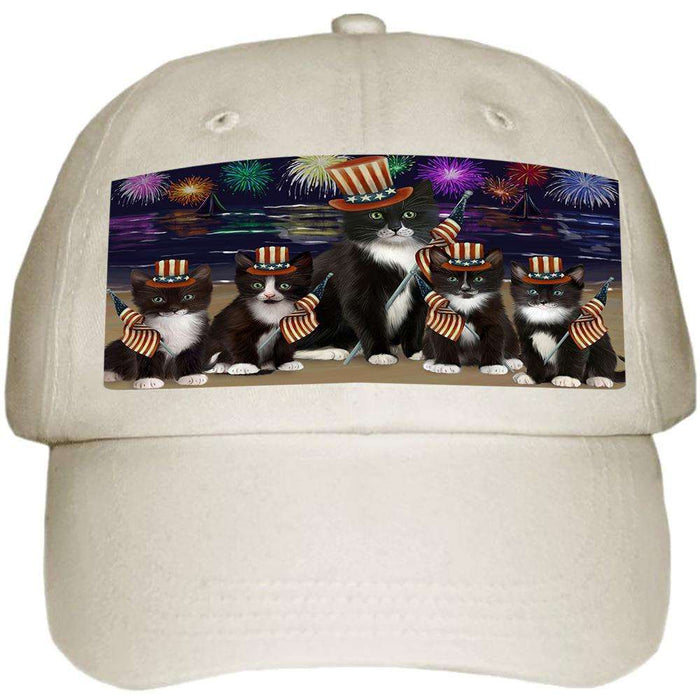 4th of July Independence Day Firework Tuxedo Cats Ball Hat Cap HAT60111