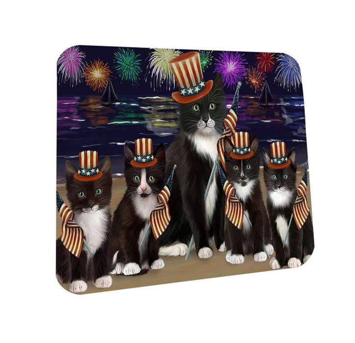 4th of July Independence Day Firework Tuxedo Cats Coasters Set of 4 CST52033