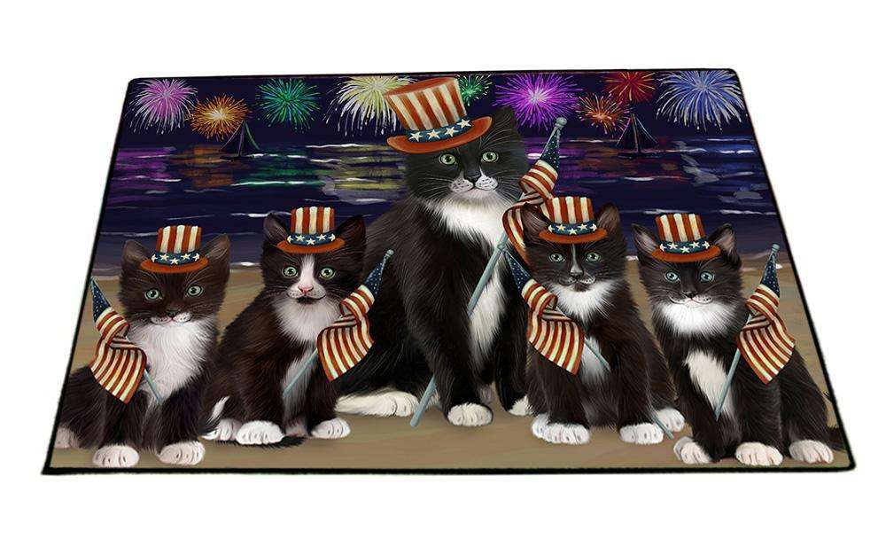 4th of July Independence Day Firework Tuxedo Cats Floormat FLMS51474