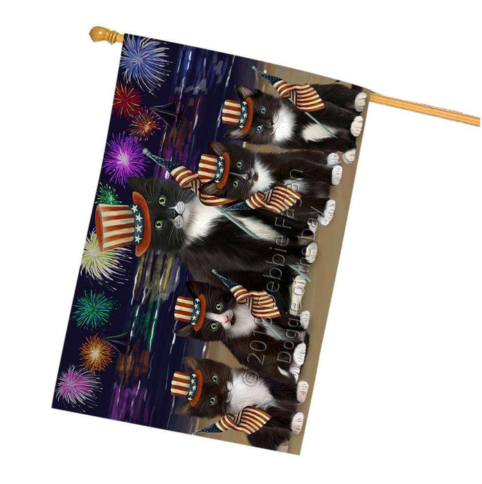 4th of July Independence Day Firework Tuxedo Cats House Flag FLG52207