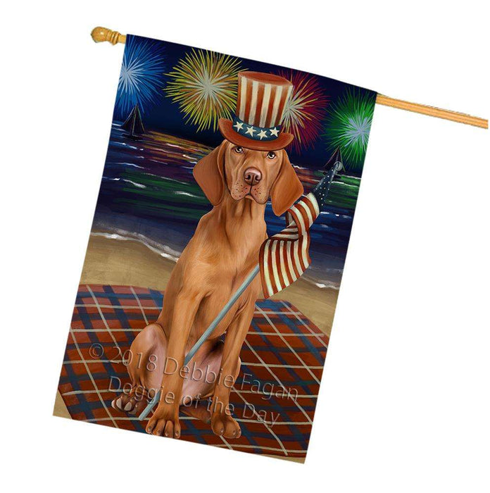 4th of July Independence Day Firework Vizsla Dog House Flag FLG49593
