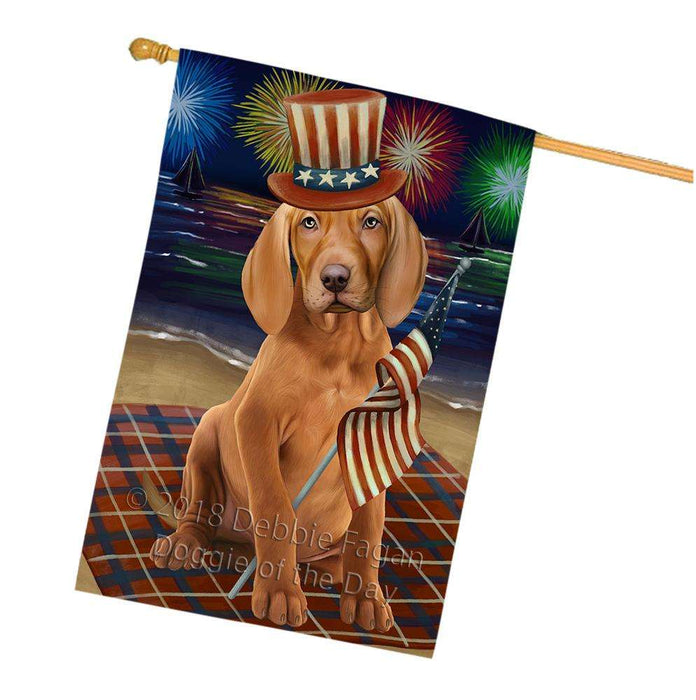 4th of July Independence Day Firework Vizsla Dog House Flag FLG49595