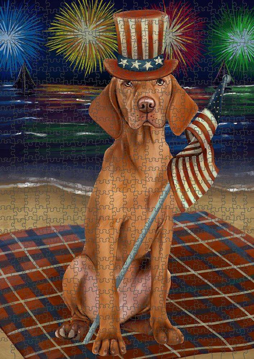 4th of July Independence Day Firework Vizsla Dog Puzzle with Photo Tin PUZL52590