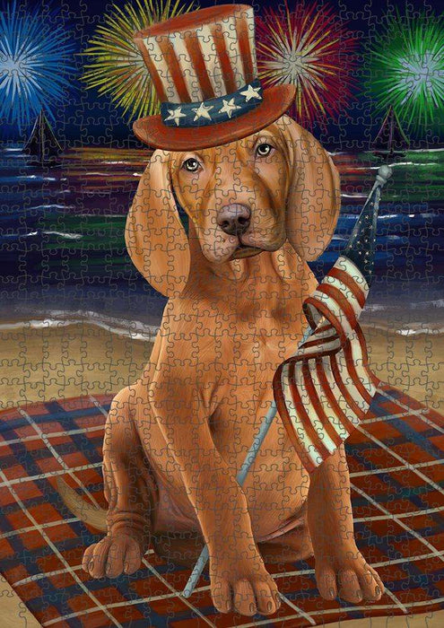 4th of July Independence Day Firework Vizsla Dog Puzzle with Photo Tin PUZL52596