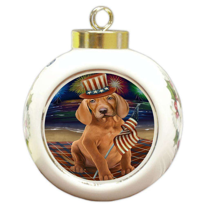 4th of July Independence Day Firework Vizsla Dog Round Ball Christmas Ornament RBPOR49630