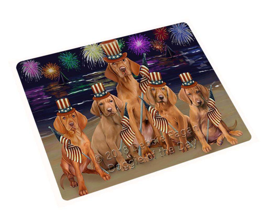 4th of July Independence Day Firework Vizsla Dog Tempered Cutting Board C52752