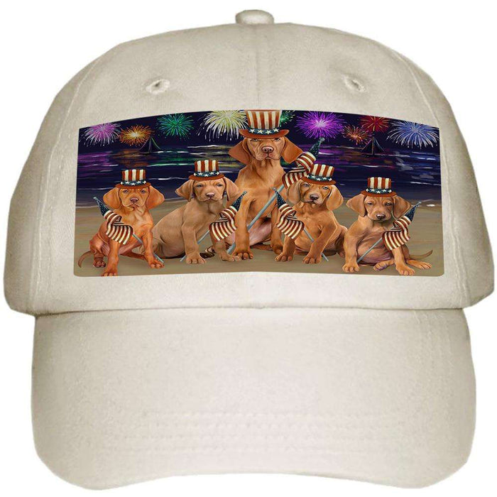 4th of July Independence Day Firework Vizslas Dog Ball Hat Cap HAT52620