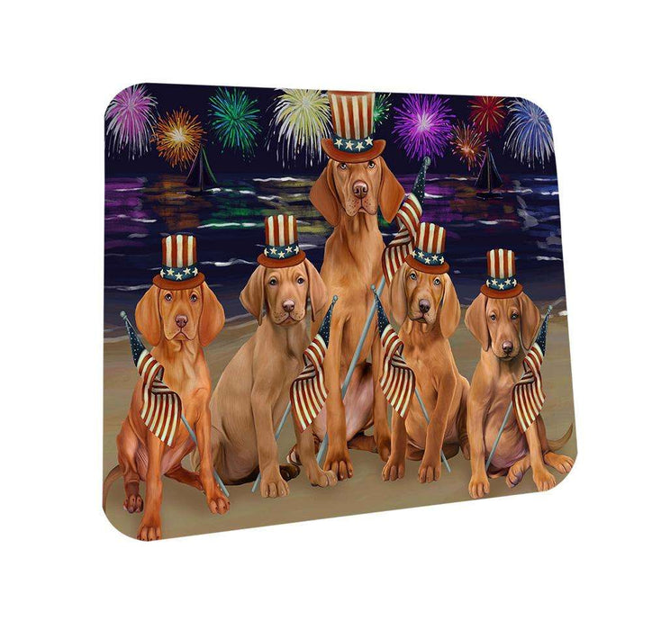 4th of July Independence Day Firework Vizslas Dog Coasters Set of 4 CST49689