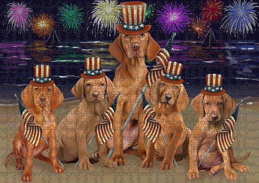 4th of July Independence Day Firework Vizslas Dog Puzzle with Photo Tin PUZL52593