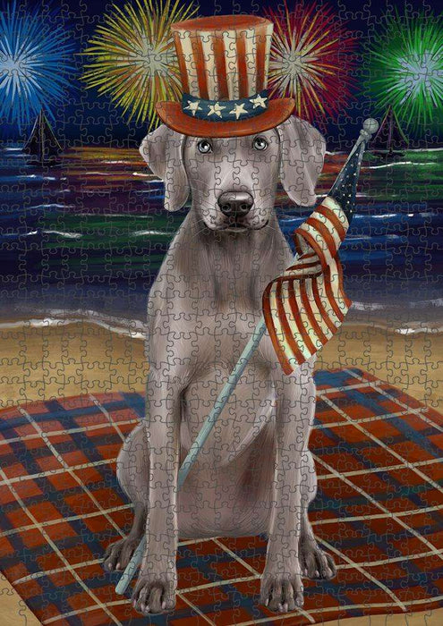4th of July Independence Day Firework Weimaraner Dog Puzzle with Photo Tin PUZL52599
