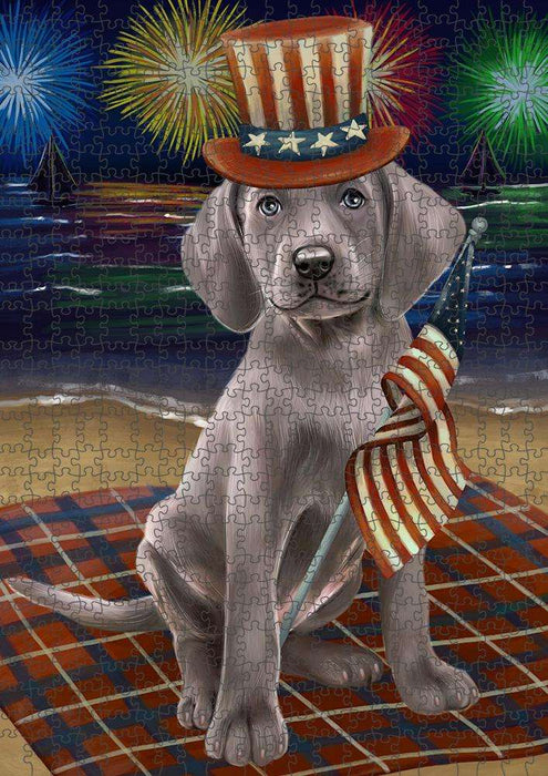 4th of July Independence Day Firework Weimaraner Dog Puzzle with Photo Tin PUZL52605