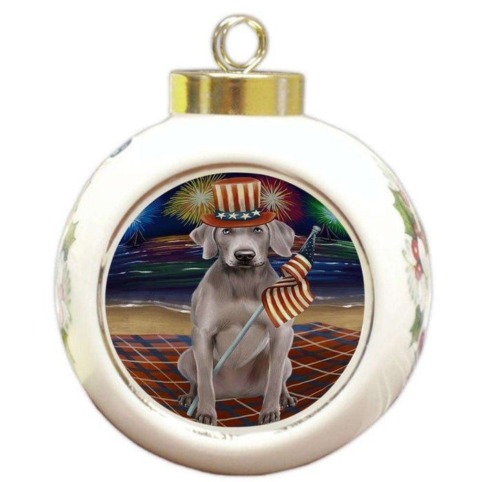 4th of July Independence Day Firework Weimaraner Dog Round Ball Christmas Ornament RBPOR49631