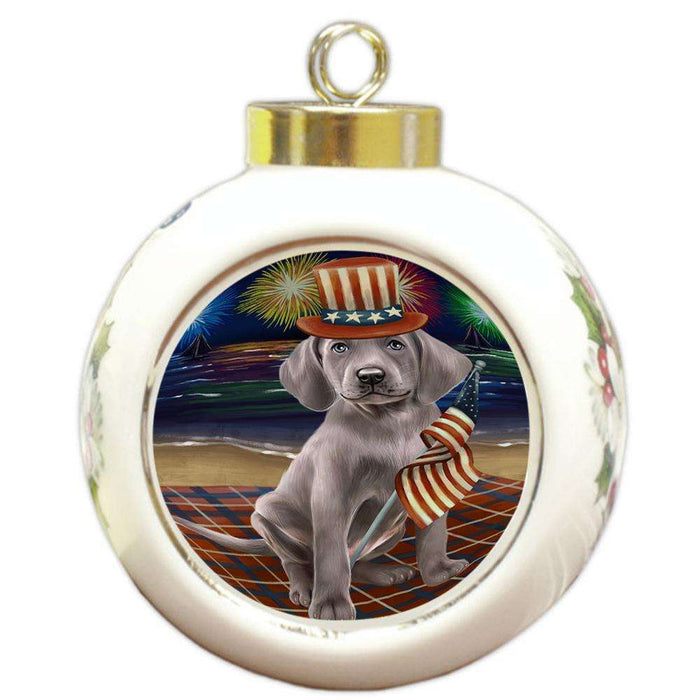 4th of July Independence Day Firework Weimaraner Dog Round Ball Christmas Ornament RBPOR49633