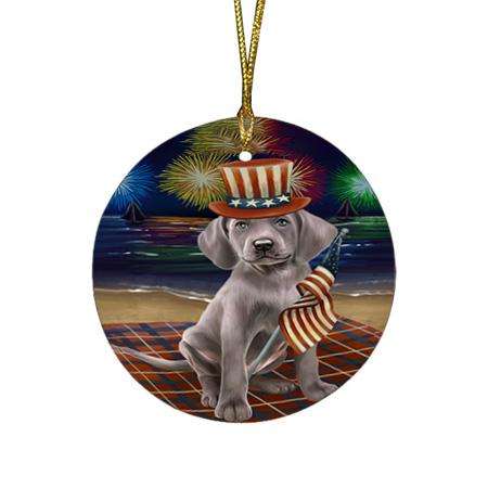 4th of July Independence Day Firework Weimaraner Dog Round Flat Christmas Ornament RFPOR49624
