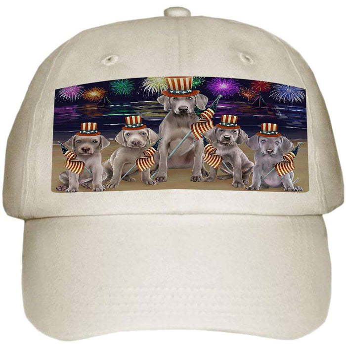 4th of July Independence Day Firework Weimaraners Dog Ball Hat Cap HAT52629