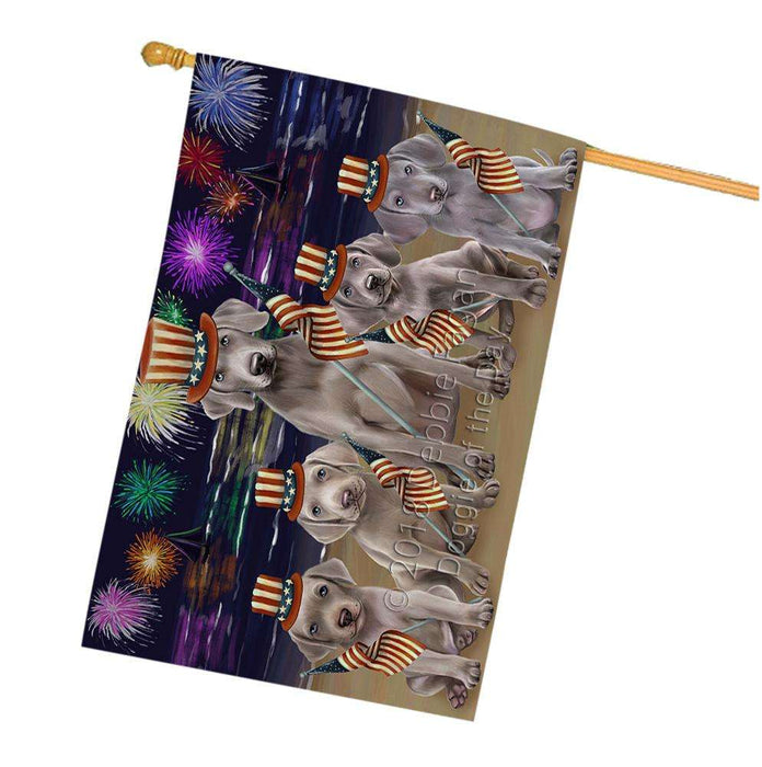 4th of July Independence Day Firework Weimaraners Dog House Flag FLG49597