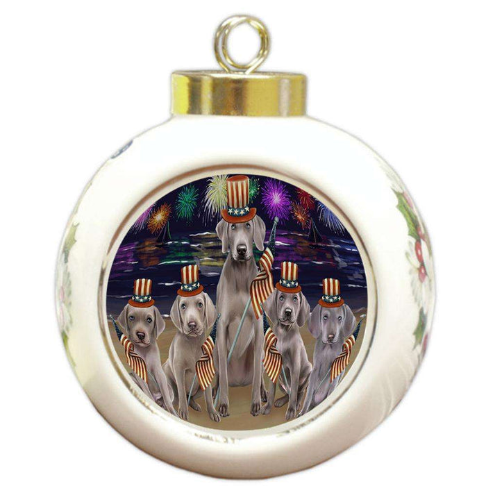 4th of July Independence Day Firework Weimaraners Dog Round Ball Christmas Ornament RBPOR49632