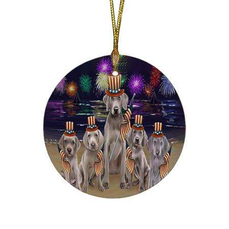 4th of July Independence Day Firework Weimaraners Dog Round Flat Christmas Ornament RFPOR49623