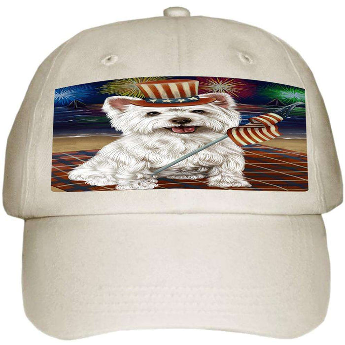 4th of July Independence Day Firework West Highland Terrier Dog Ball Hat Cap HAT52635