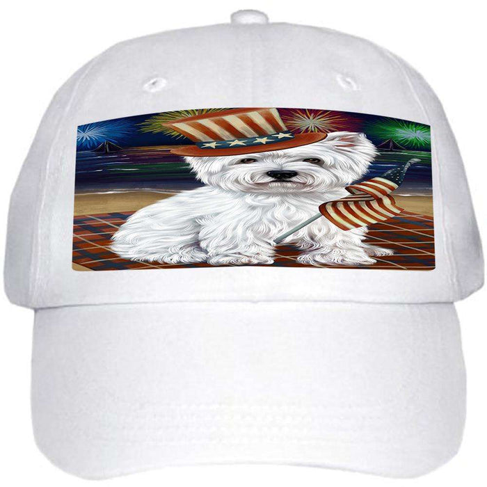 4th of July Independence Day Firework West Highland Terrier Dog Ball Hat Cap HAT52641