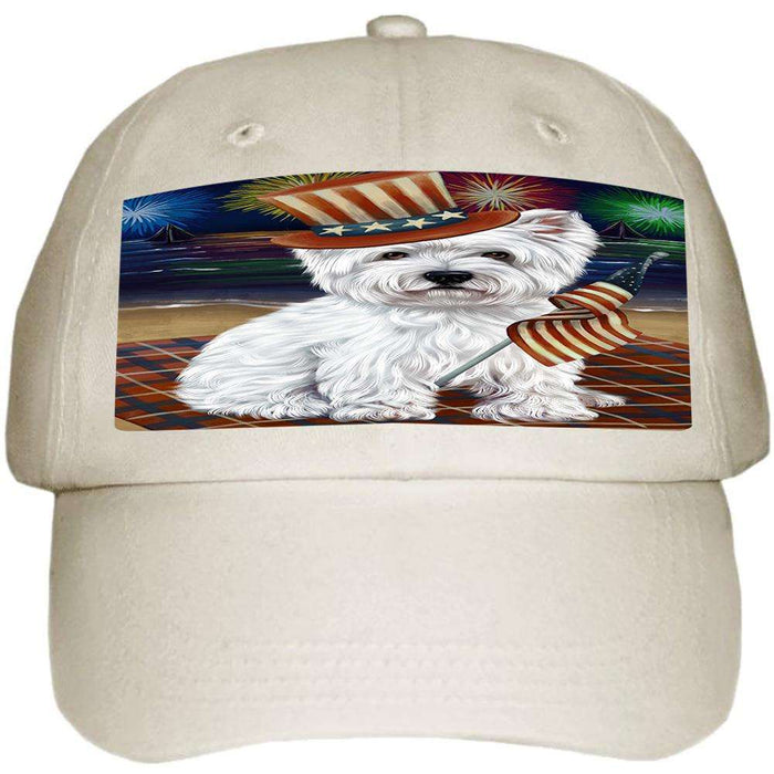 4th of July Independence Day Firework West Highland Terrier Dog Ball Hat Cap HAT52641