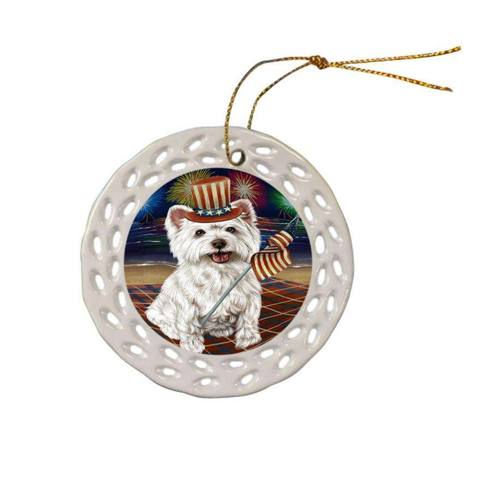 4th of July Independence Day Firework West Highland Terrier Dog Ceramic Doily Ornament DPOR49634