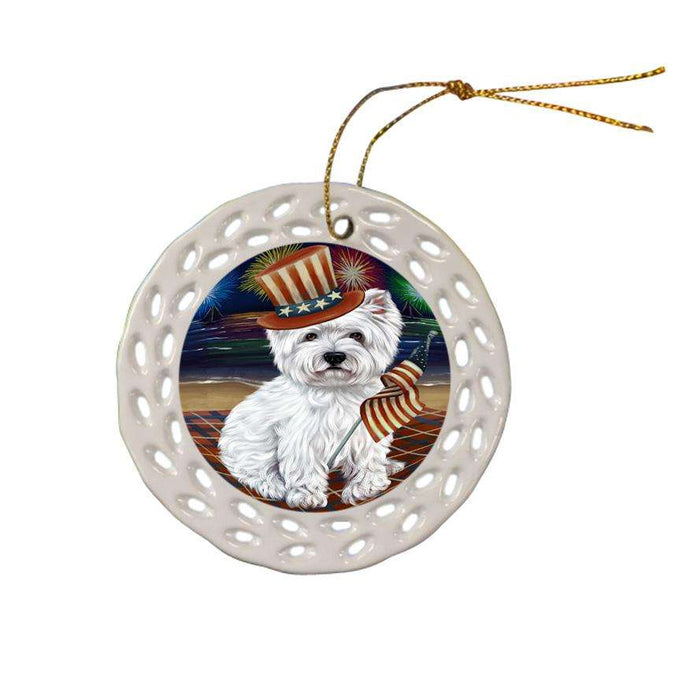 4th of July Independence Day Firework West Highland Terrier Dog Ceramic Doily Ornament DPOR49636